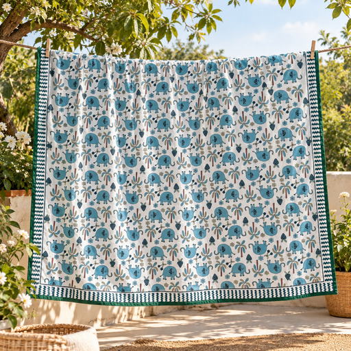 local-kala-single-bed-dohar-blue-elephant