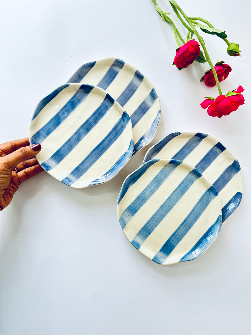 Nurture India Light Lavender Stripe Ceramic Plates 2-Piece Set