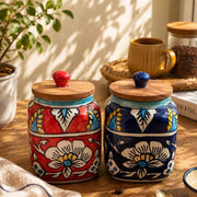 local-kala-hand-painted-ceramic-storage-jars-set-of-2-new