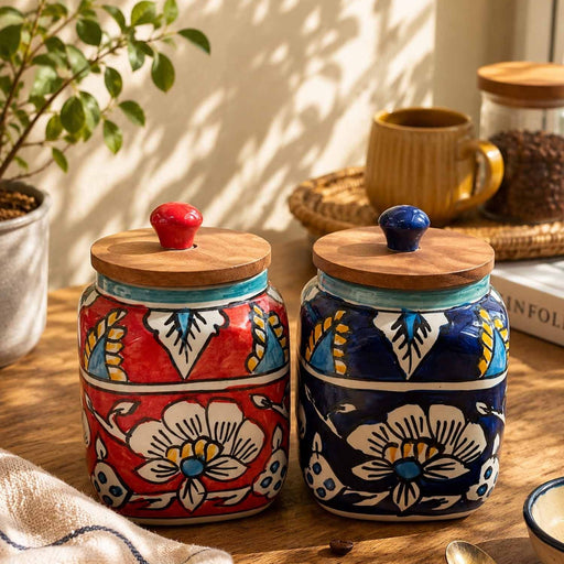 local-kala-hand-painted-ceramic-storage-jars-set-of-2-new