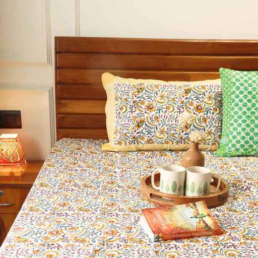 local-kala-masakali-yellow-handblock-bedsheet-100x108-inches