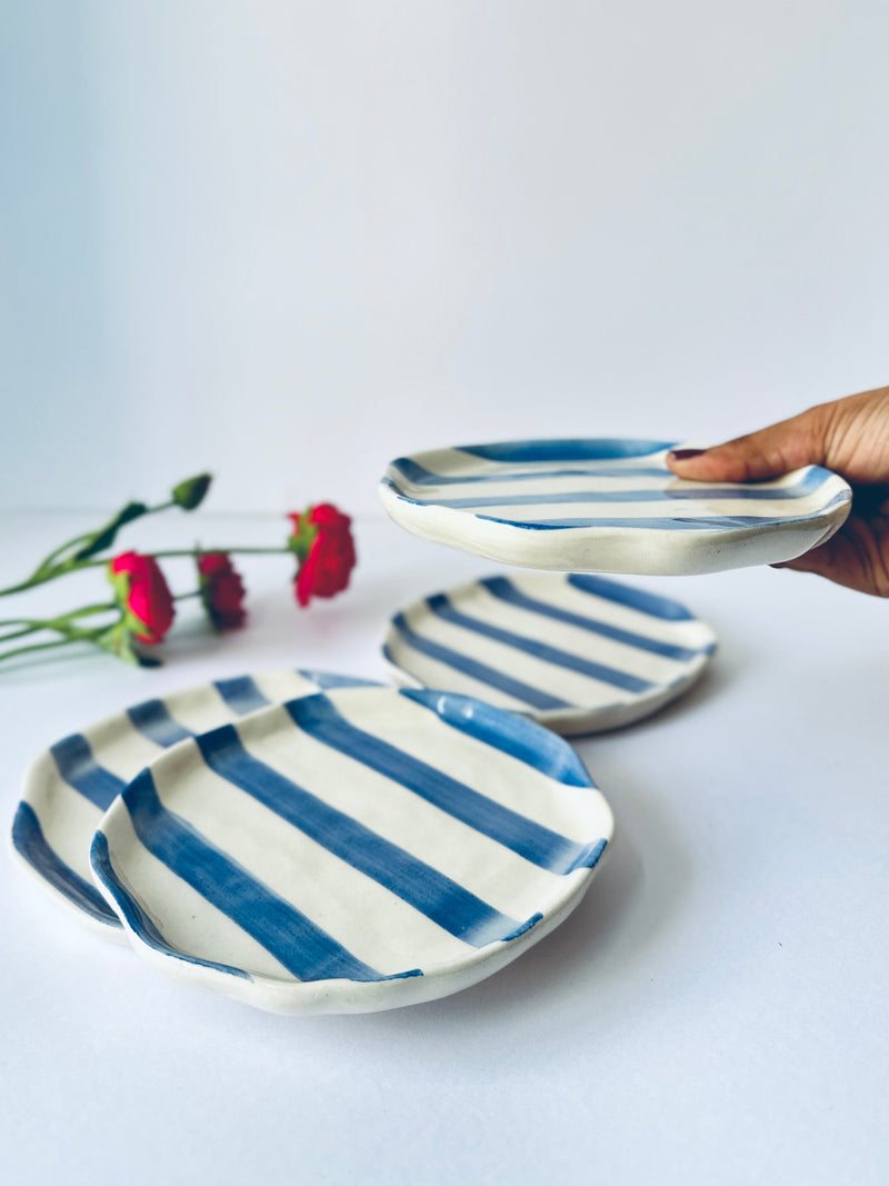 Nurture India Light Lavender Stripe Ceramic Plates 2-Piece Set