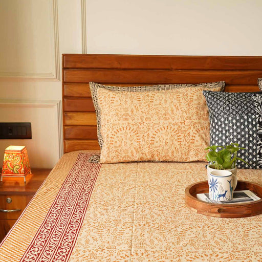 local-kala-hand-block-kalamkari-worli-yellow-bedsheet-90x108-inches