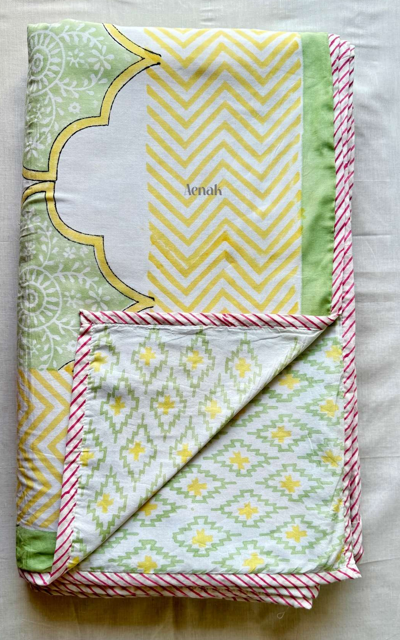 aenak-mint-green-yellow-handblock-bedsheet-dohar-combo-set