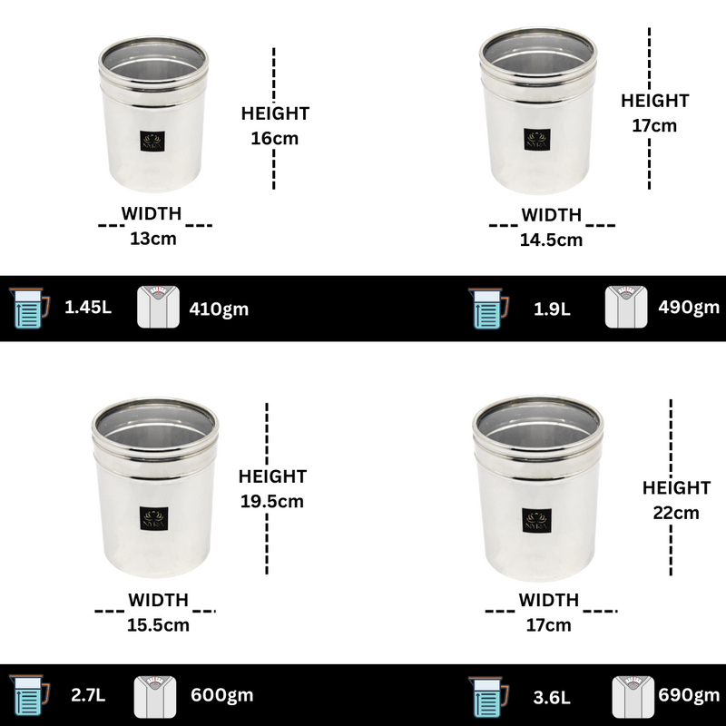 Stainless Steel Multipurpose Kitchen Storage Container/Canister with See-Through Lid