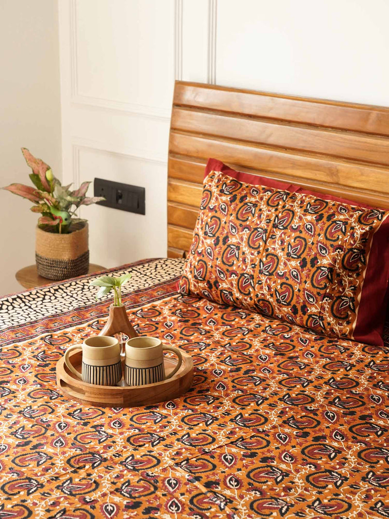 local-kala-kesar-kalamkari-flat-fitted-bedsheet-90x108-inches