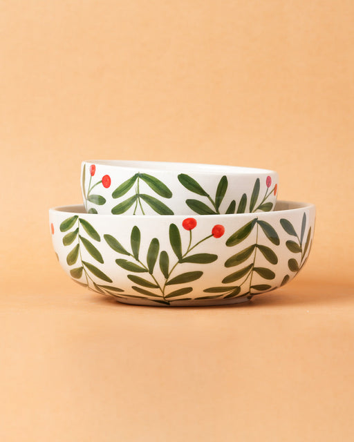 Nurture India Olive Leaf Ceramic Bowl Large Small