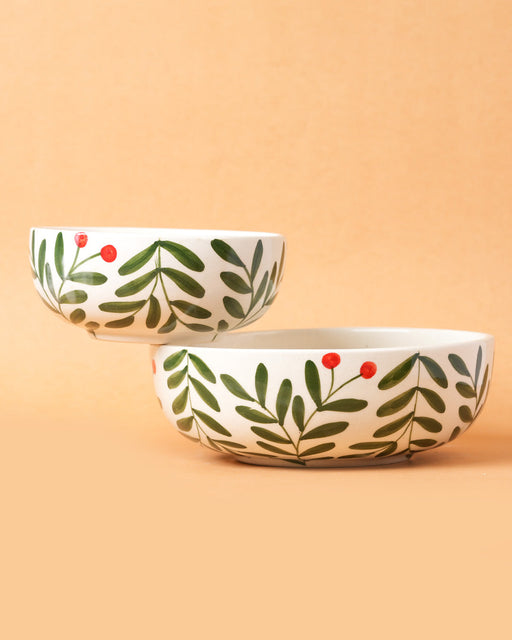 Nurture India Olive Leaf Ceramic Bowl Large Small