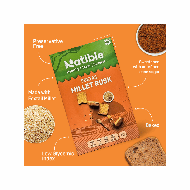 Natible Foxtail Millet Rusk Variety Pack – Crunchy Tea Time Snack (7.76 oz)