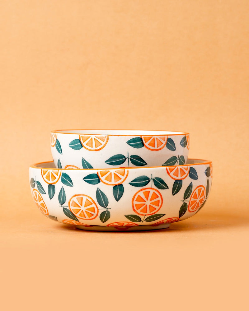 Nurture India Orange Leaf Ceramic Bowl Large Small