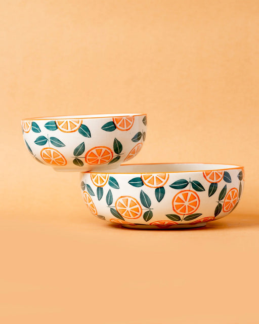 Nurture India Orange Leaf Ceramic Bowl Large Small