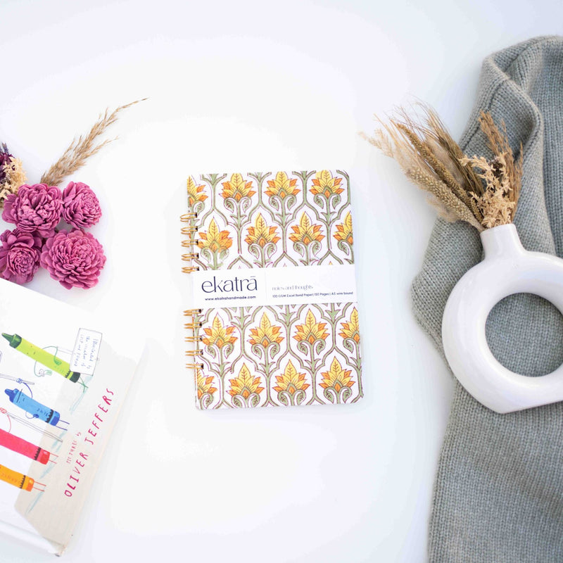 ekatrahandmade-yellow-floral-a5-wire-bound-journal