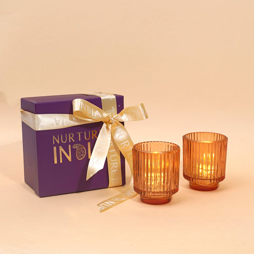 Nurture India Fluted Tea Light Holder Gift Box 2-Piece Set