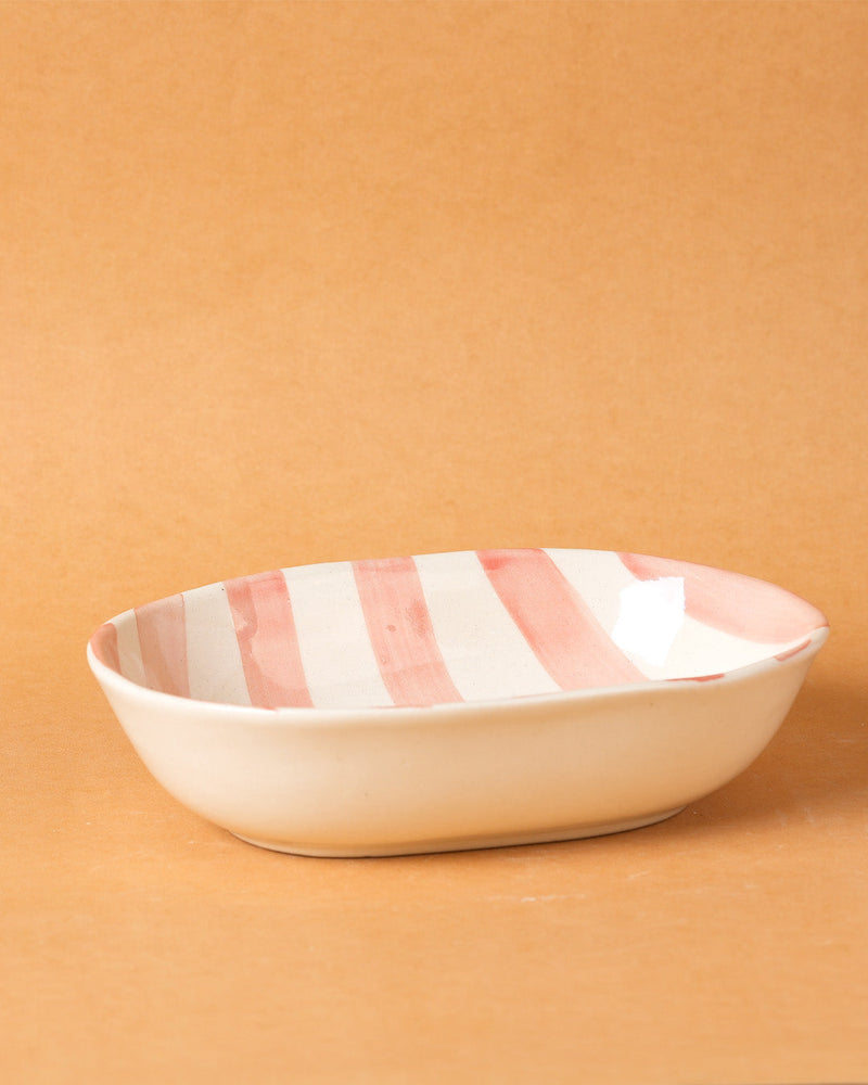 Nurture India Vintage Pastel Pink Stripe Ceramic Bowl