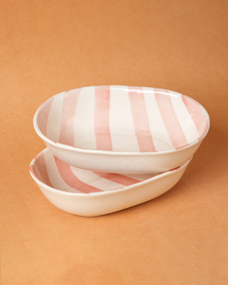 Nurture India Vintage Pastel Pink Stripe Ceramic Bowl