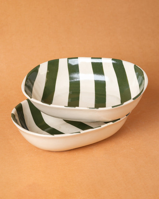 Nurture India Vintage Army Green Stripe Ceramic Bowl