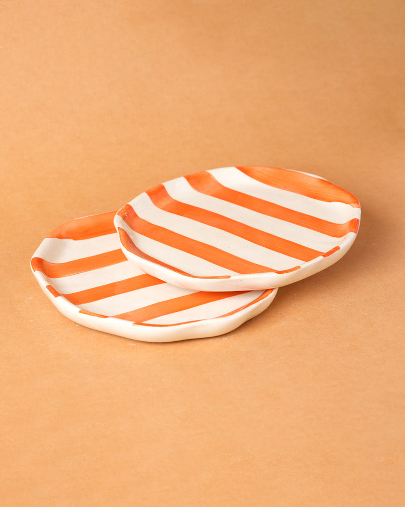 Nurture India Orange Stripe Ceramic Plates 2-Piece Set