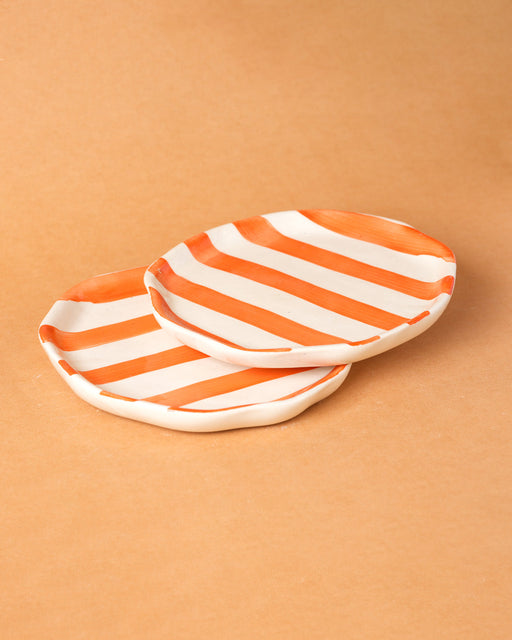 Nurture India Orange Stripe Ceramic Plates 2-Piece Set