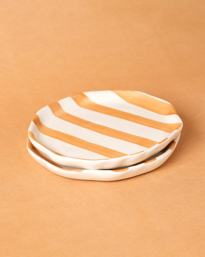 Nurture India Orange Stripe Ceramic Plates 2-Piece Set