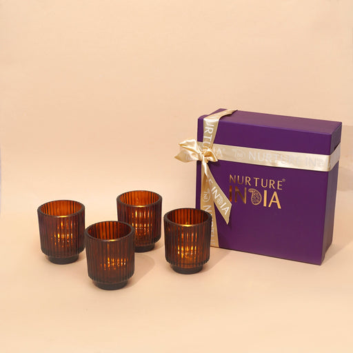 Nurture India Fluted Tea Light Holder Gift Box 4-Piece Set