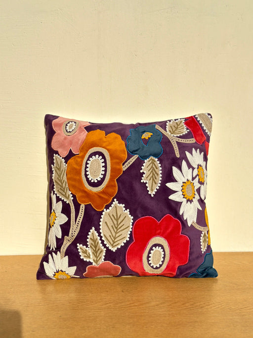 Nurture India Velvet Cushion Cover Applique Embroidery 16x 16-Inch