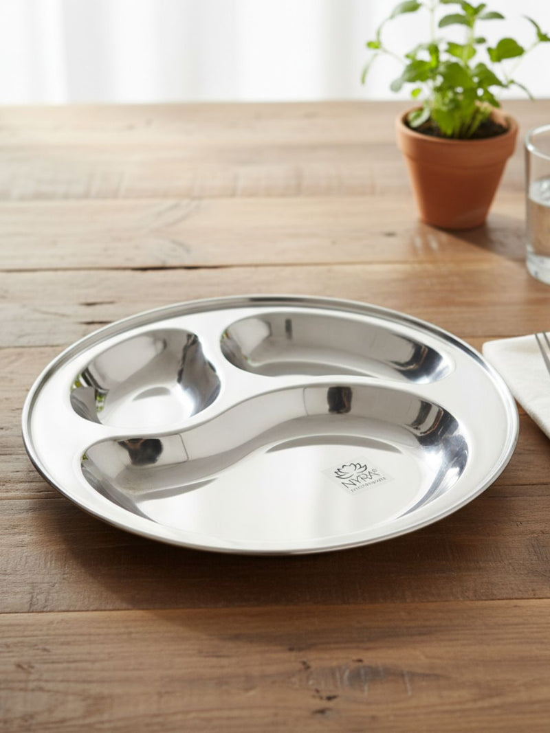 Stainless Steel 3-Compartment Dinner Plates – Kitchen Utensil