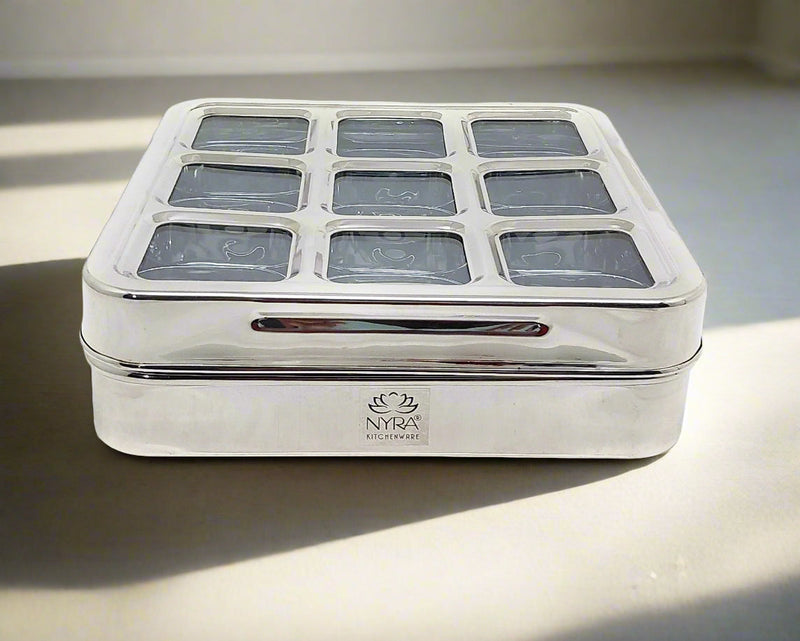 Stainless Steel 9 Compartment Dry fruit/Spice Box – Kitchen Utensil