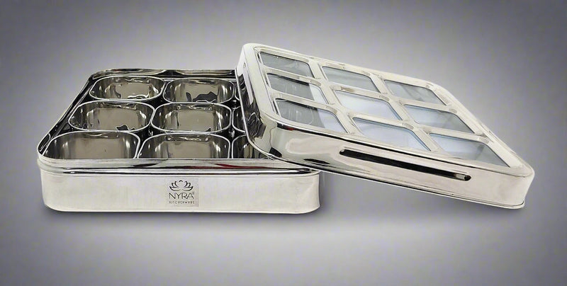 Stainless Steel 9 Compartment Dry fruit/Spice Box – Kitchen Utensil