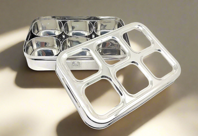 Stainless Steel 6 Compartment Dry Fruit/Spice Box– Kitchen Utensil