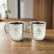 Stainless-Steel Cups with Glossy Finish/Hammered and Ringer Design Mugs – Kitchen Utensil