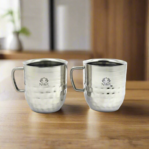 Stainless-Steel Cups with Glossy Finish/Hammered and Ringer Design Mugs – Kitchen Utensil