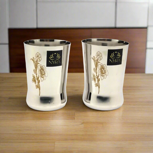 Stainless Steel Floral Laser-Printed Glass/Tumbler – Drinking Glass