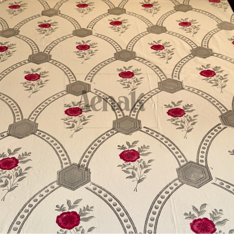 aenak-grey-jaal-handblock-printed-premium-cotton-fitted-bedsheet-set