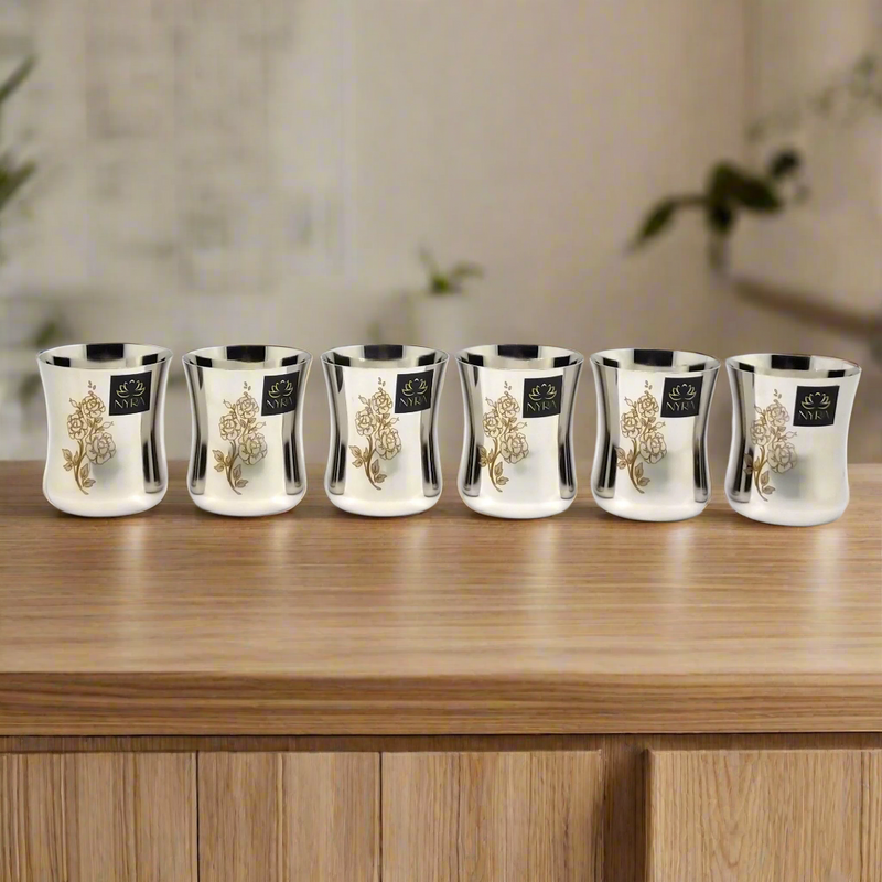 Stainless Steel Glass/Tumbler with Laser Floral Design set of 6 & 12 – Drinking Tumbler