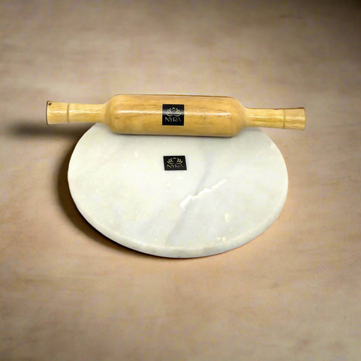 White Marble Chakla with Wooden Belan – Kitchen Utensil