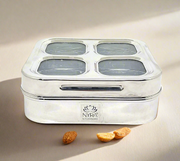 Stainless Steel 4-Compartment Dry Fruit Box with See-Through Lid – Kitchen Utensil