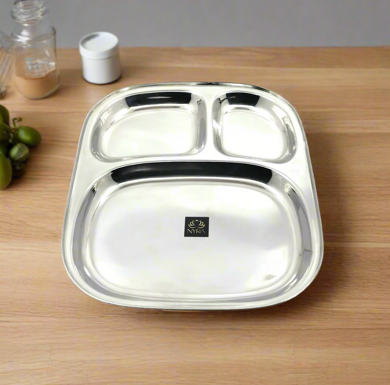 Stainless Steel Three Sectioned Plates – Kitchen Utensil