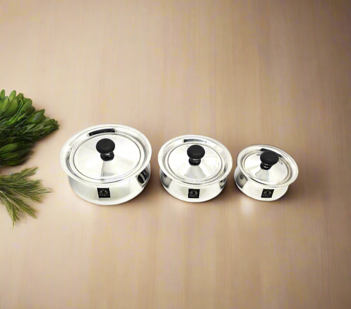 Stainless Steel Pulao Handi with Lid and PVC Knob (Set of 3) – Cooking Handi