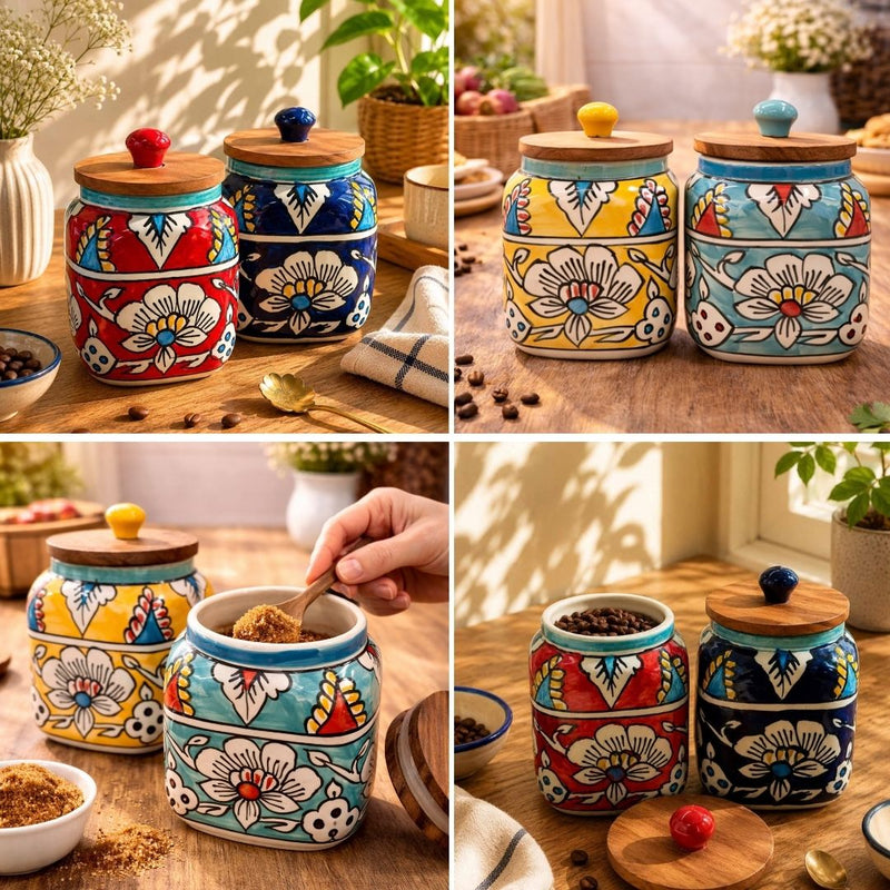 local-kala-hand-painted-ceramic-storage-jars-set-of-4