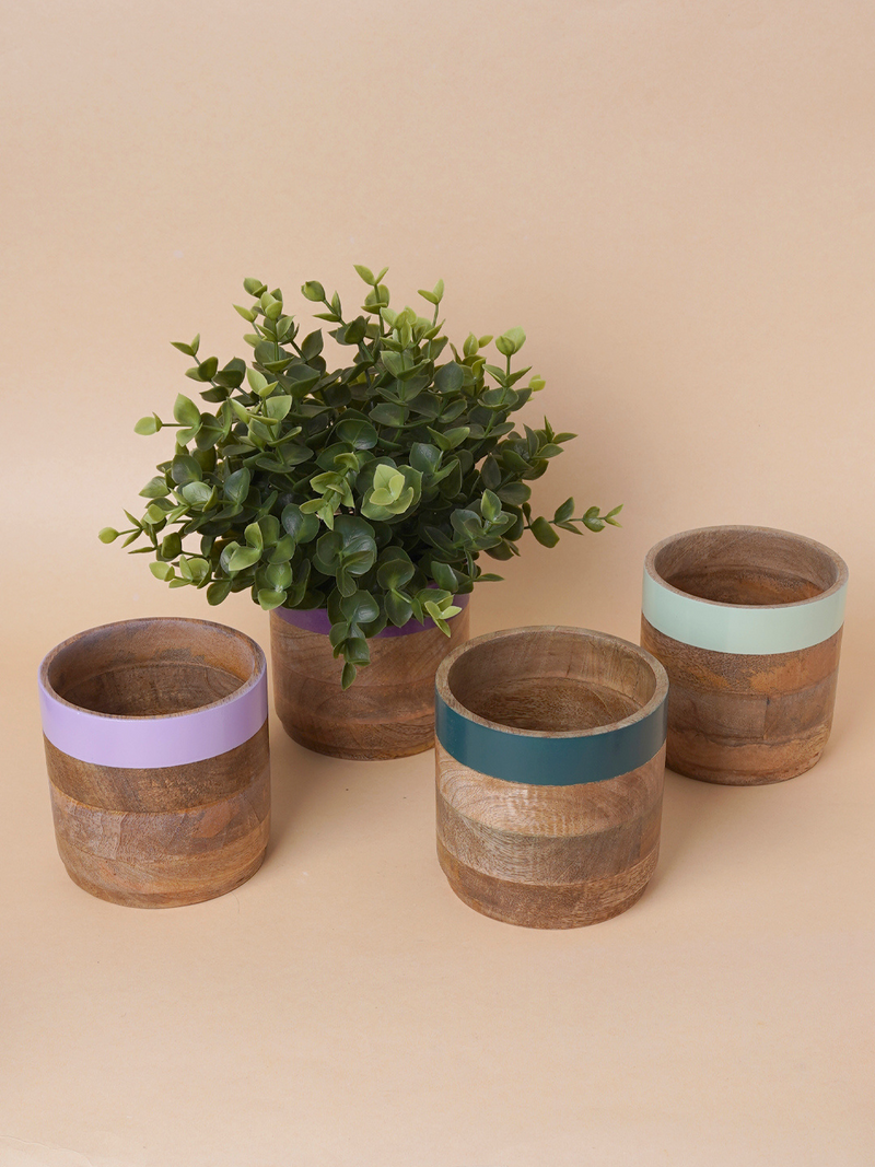 Nurture India Multicolor Planter Green Purple 4-Piece Set