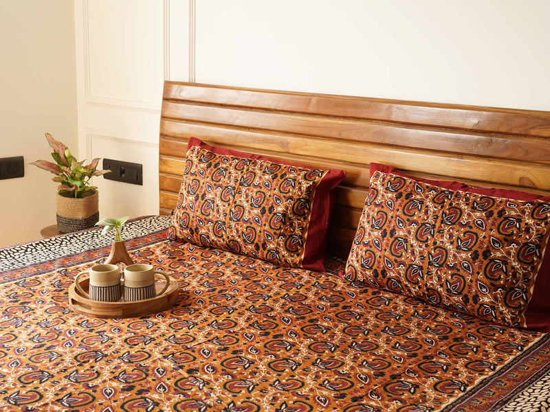 local-kala-kesar-kalamkari-flat-fitted-bedsheet-90x108-inches