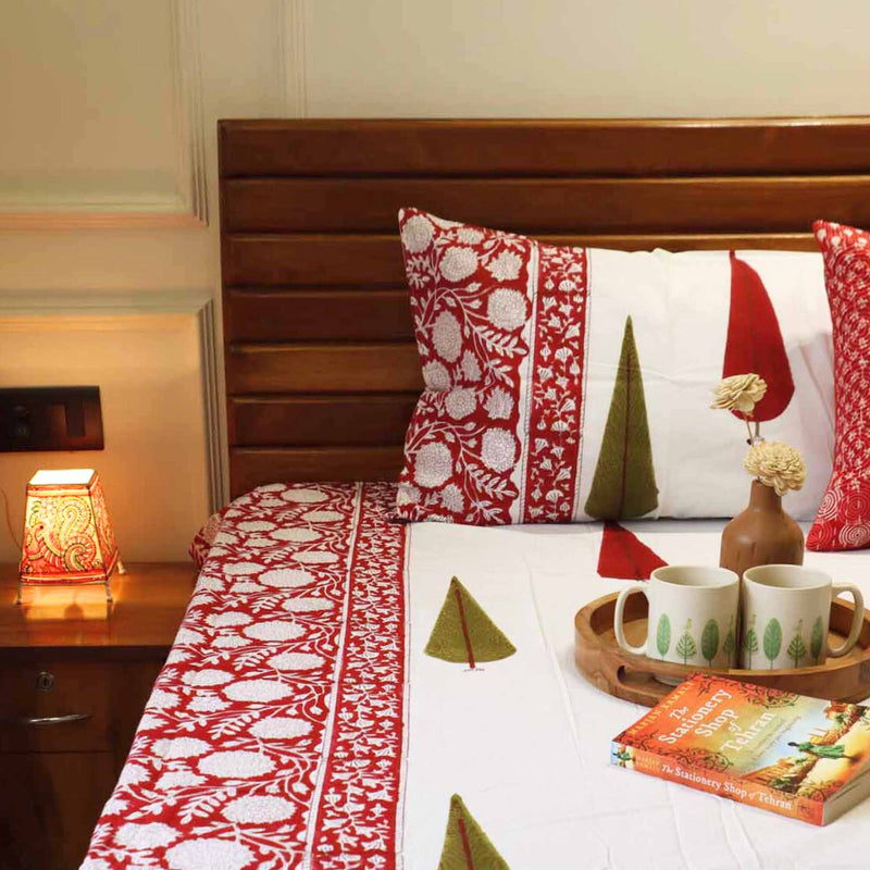 local-kala-red-pine-hand-block-bedsheet-108x108-inches