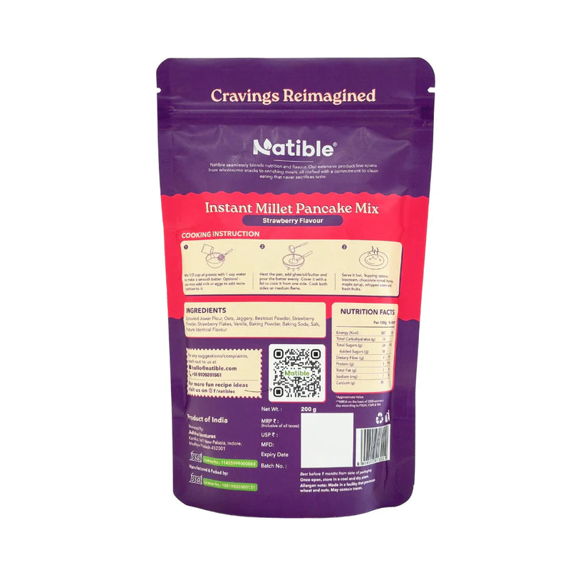 Natible Instant Millet Pancake Mix -Strawberry Variety Pack – Easy Breakfast Pancake Mix (7.05 oz)