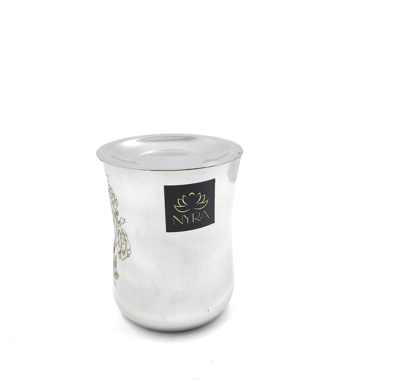 Stainless Steel Lazer Print Glass With Lid – Drinking Glass