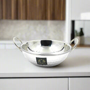 Stainless Steel Hammered Finish Kadhai with Handles – Cooking Kadhai