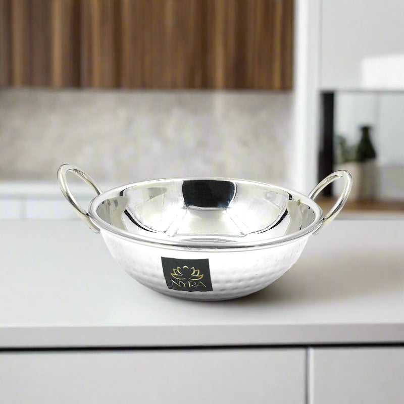 Stainless Steel Hammered Finish Kadhai with Handles – Cooking Kadhai