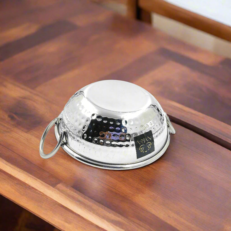 Stainless Steel Hammered Finish Kadhai with Handles – Cooking Kadhai