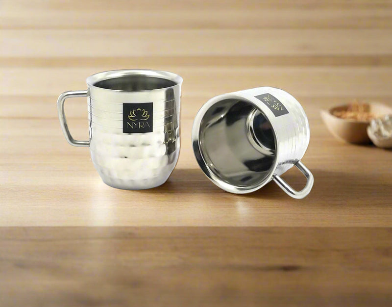 Stainless-Steel Cups with Glossy Finish/Hammered and Ringer Design Mugs – Kitchen Utensil