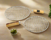 Stainless Steel Round Grill Roaster with Wooden Handle – Kitchen Utensil