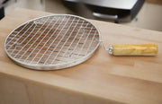 Stainless Steel Round Grill Roaster with Wooden Handle – Kitchen Utensil